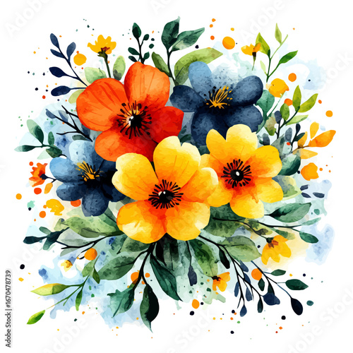 Spring Equinox Floral Celebration, watercolor drawing vector, isolated on a white background.