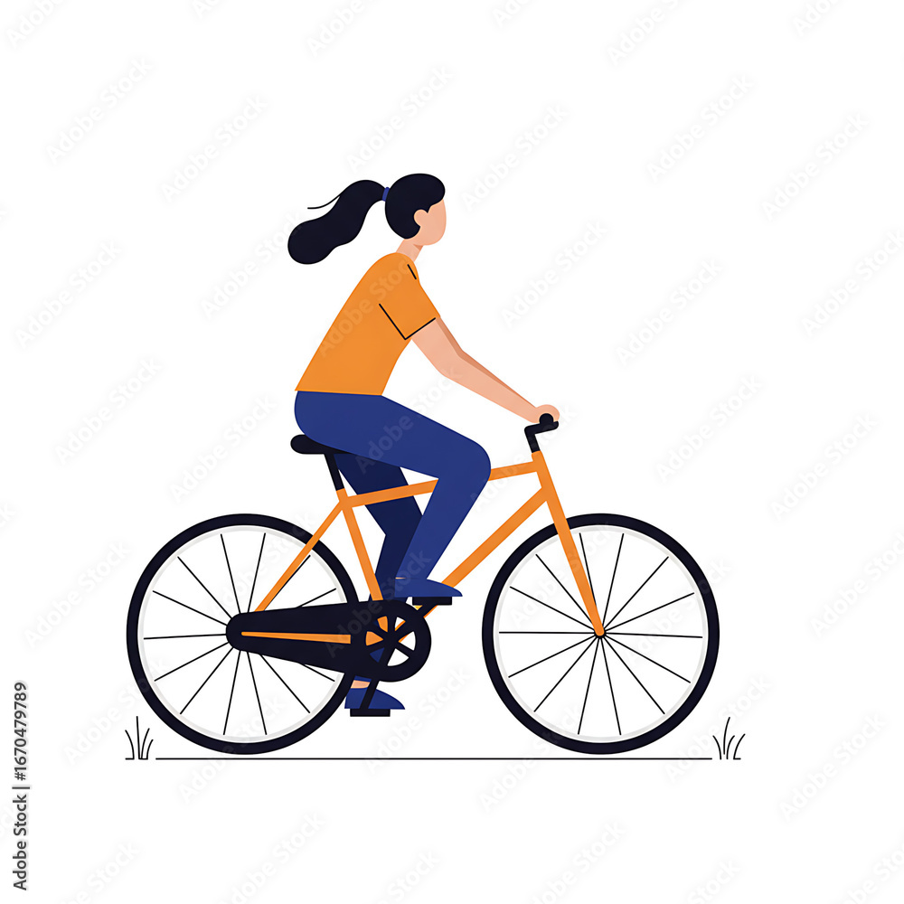 Fototapeta premium Young woman cycling with ponytail vector art