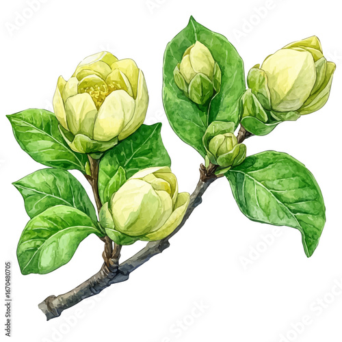 Spring Buds, watercolor vector, isolated on a white background.