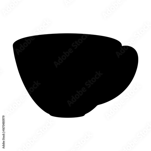 Minimalist black silhouette of a teacup with a handle on white background