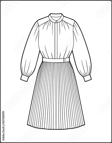 Modern and beautiful dress line art vector illustration for kids and adults coloring page for fashion designer