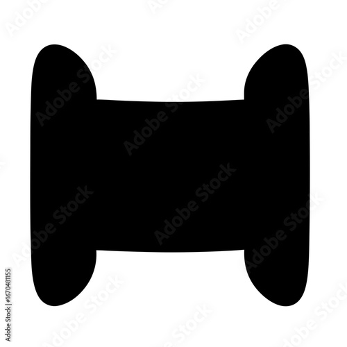 Silhouette of a classic spool shape in solid black against white background
