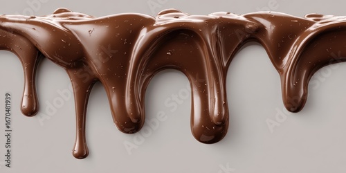Melted chocolate drips on a light gray background