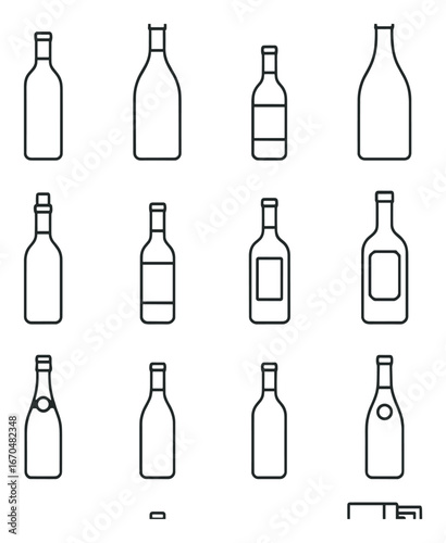Seamless pattern of wine bottles with geometric design on dark background