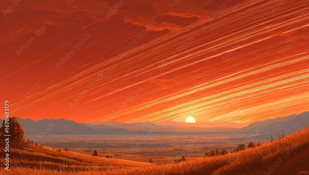 Obraz premium Vibrant sunset over a valley