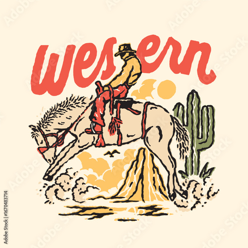 a cowboy trying to conquer a horse that jumps very high