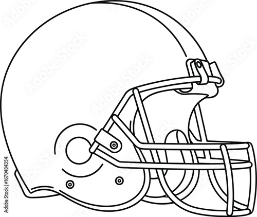 Line drawing of a football helmet with a face mask on a white background