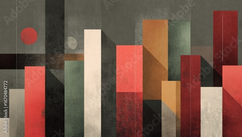 Panel kuchenny z motywem Abstract cityscape with geometric shapes and muted tones