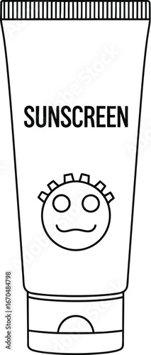 Sunscreen bottle with a sun face design perfect for summer skin protection needs