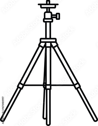 Isolated line drawing of a camera tripod on a white background for photography