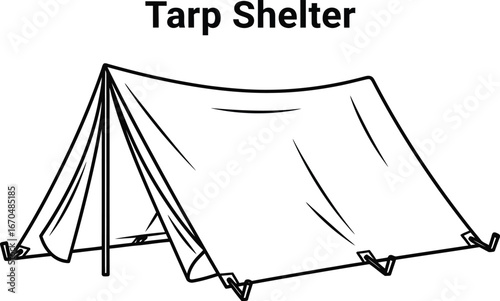 Illustration of a simple tarp shelter perfect for camping and outdoor adventures