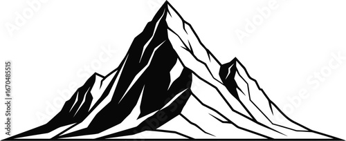 Striking black and white illustration of a majestic mountain peak landscape