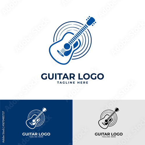 guitar logo symbol with circular sound waves