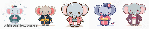 cute elephant vector in kimono costume