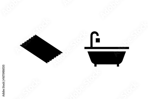 Silhouette icons a bathtub with faucet a bath mat bathroom
