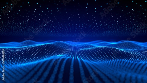 Abstract blue digital data wave surface with dot and line for futuristic background