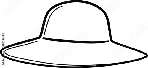 Minimalist line drawing of a sun hat with a wide brim on a white background