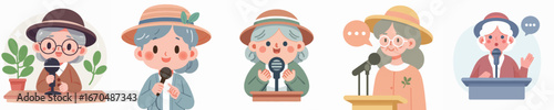 vector of grandmother giving a speech