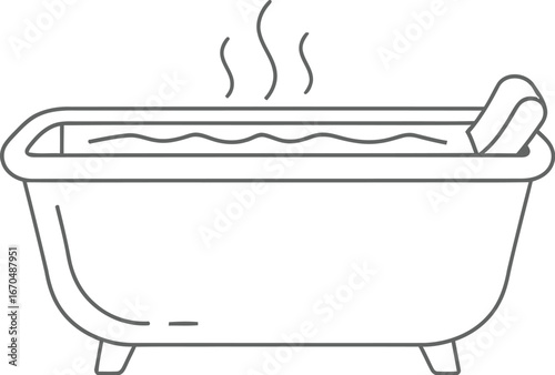 Minimalist line art of a steaming bathtub for relaxation and selfcare moments
