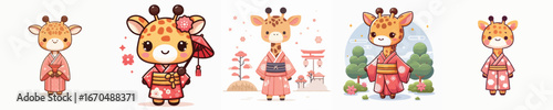 cute giraffe vector in kimono costume
