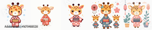 cute giraffe vector in kimono costume