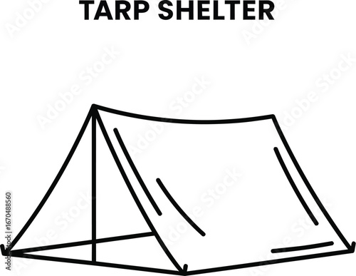 Simple line drawing of a tarp shelter for camping and outdoor adventures