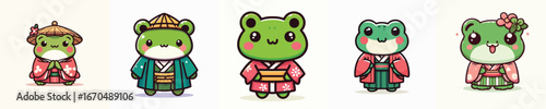 cute frog vector in kimono costume