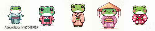 cute frog vector in kimono costume