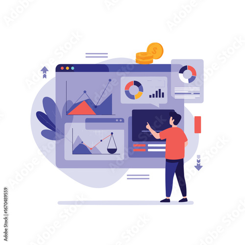 Analyzing financial growth metrics and performance indicators on a digital dashboard for business development strategy