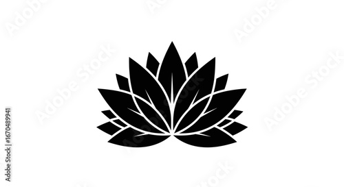 Minimalist Black Lotus Flower Icon Symbol on Isolated White Background