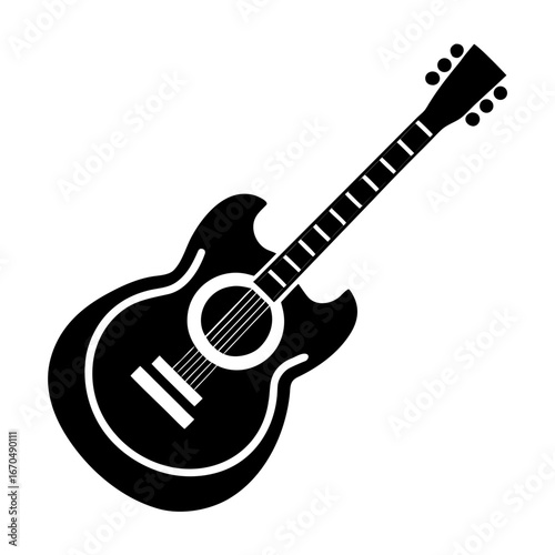 Black silhouette of an acoustic guitar on a white background