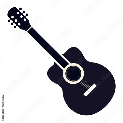 Stylized acoustic guitar illustration in dark blue on white background