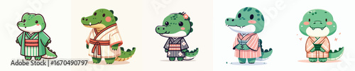 cute crocodile vector in kimono costume