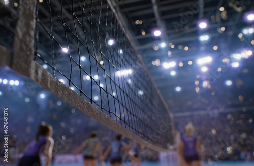 Wallpaper Mural Volleyball net in an arena with blurred spectators Torontodigital.ca
