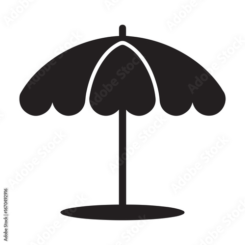 Beach umbrella solid icon, summer concept, parasol, sun umbrella icon. Vector black silhouette. with white background