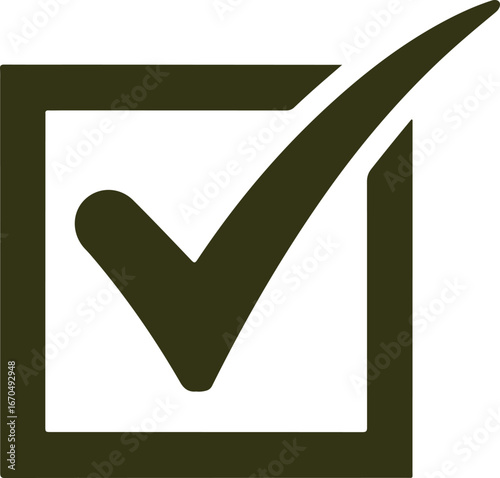 bold check mark inside square checkbox icon, approval tick symbol isolated on white background