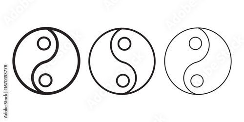 Yin yang icons. thin line symbols in strokes