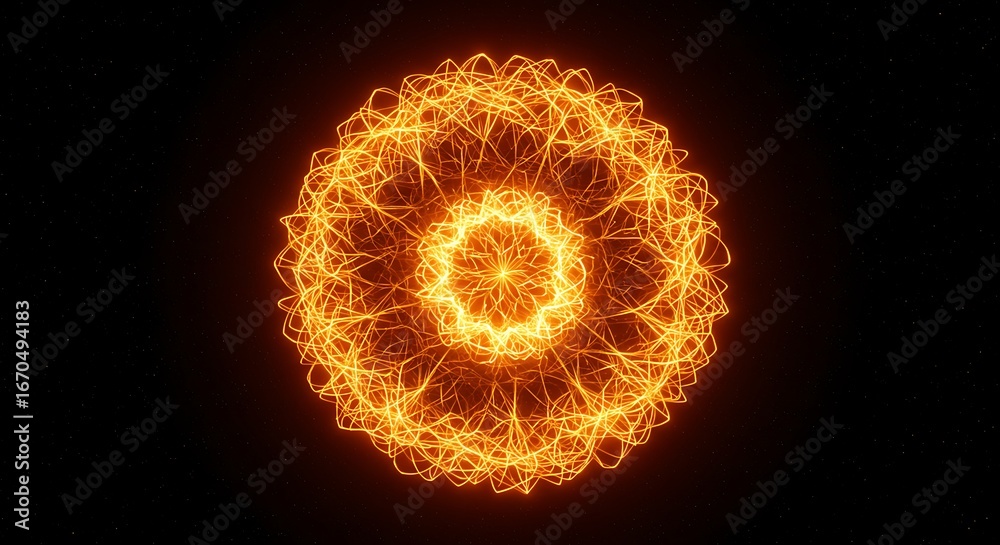 Fototapeta premium Abstract luminous orb with intricate filament network against the star studded space