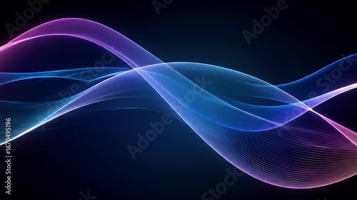 Abstract flowing shapes with glowing, translucent blue and purple hues on black