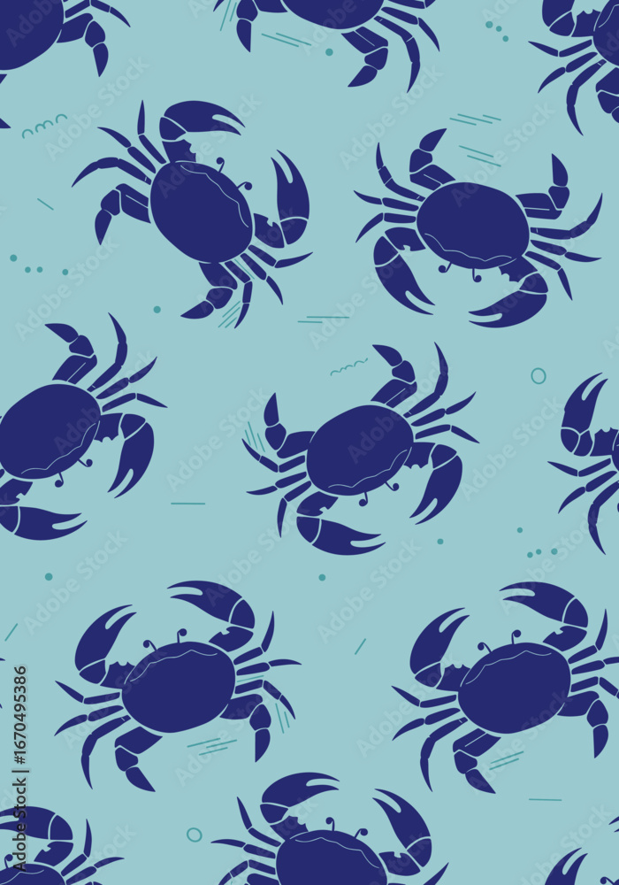 Fototapeta premium Charming crab pattern perfect for summer fabrics and nautical themed designs blue on light blue background