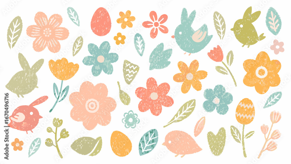 custom made wallpaper toronto digitalCute easter elements with bunnies flowers birds and eggs in pastel colors