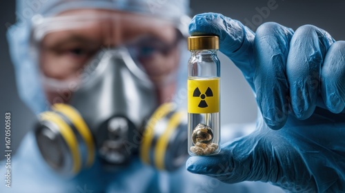 Doctor holding a vial of radioactive isotope for treatment
