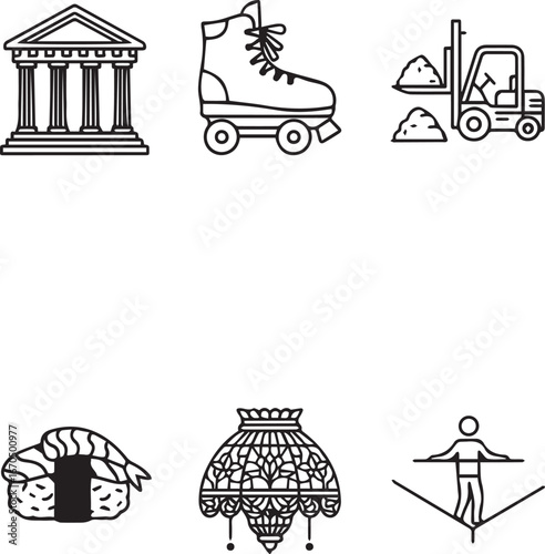 Collection of six simple line icons on a white background