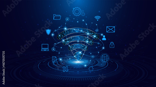 Abstract wifi symbol. Concept of communication technology, internet signal or wireless connection.	