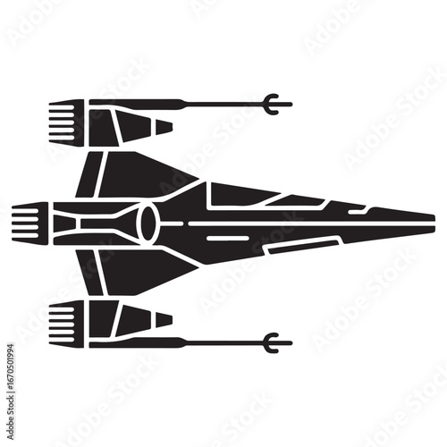 Light interceptor type Eta 2 Aktis solid icon, star wars concept, Jedi starfighter vector sign. Vector black silhouette. with white background