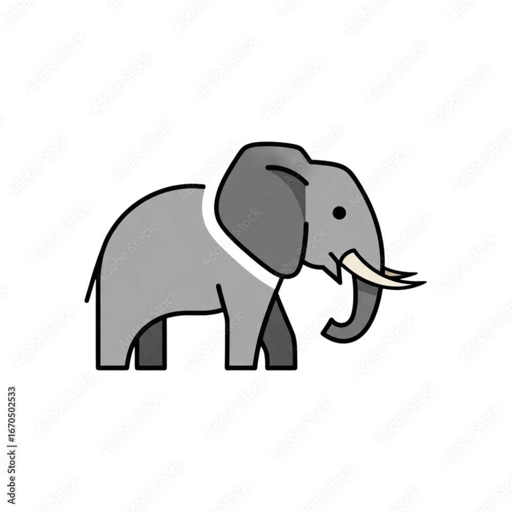 Obraz premium Stylized gray elephant silhouette with tusk on a for modern design concepts transparent background