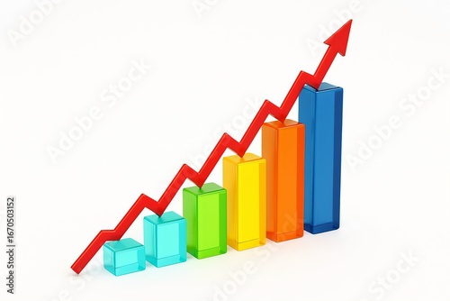Free Download Colorful 3d bar chart with a red arrow graph showing upward trend and growth - GFXLoad