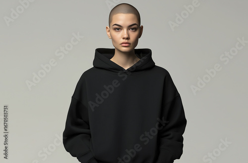 Sweat shirt hoodie mockup. Person standing, wearing hoodie. Blouse empty area for design. Fashion mockup, casual outfit, sweat shirt hoodie. Sweat shirt clear space for print design, mock up