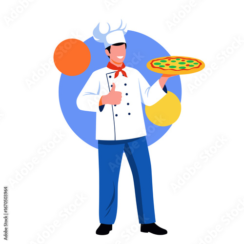 Skilled chef presents delicious pizza with thumbs up gesture for culinary excellence and gastronomic delight
