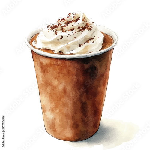 Pumpkin Spice Latte, watercolor illustration vector, isolated on a white background.